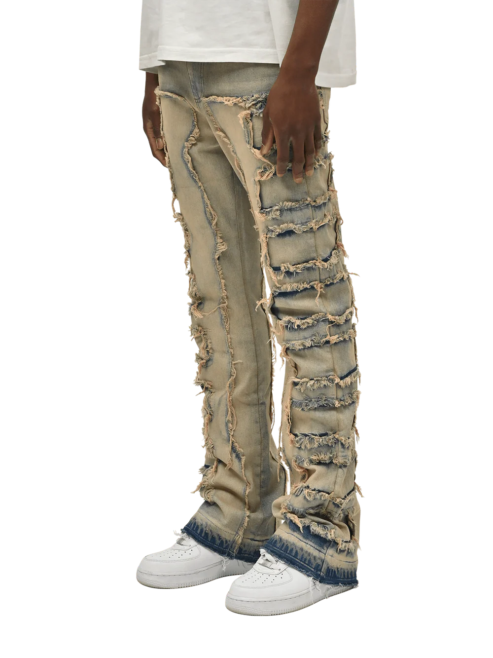 FLARE REPAIRED DENIM - CREAM WHITE