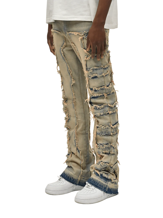 FLARE REPAIRED DENIM - CREAM WHITE