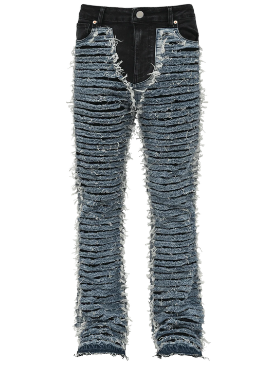 FLARE DISTRESSED DENIM - BLUE