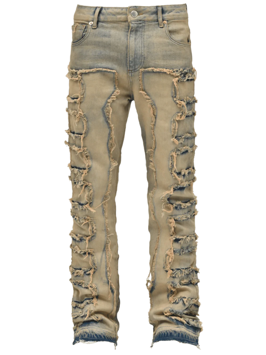 FLARE REPAIRED DENIM - CREAM WHITE